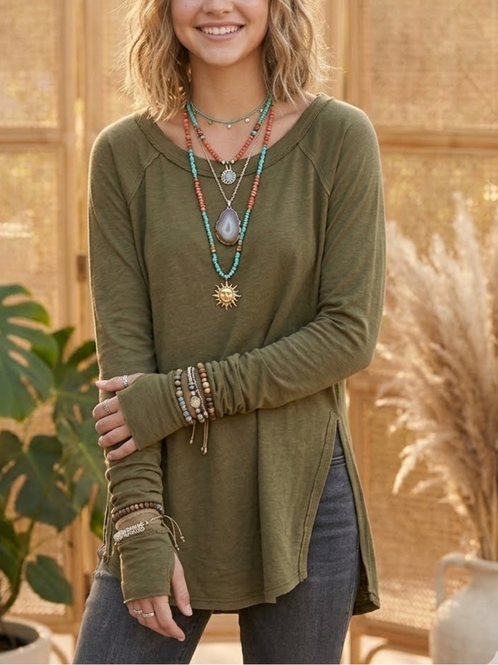 Free People Gauzy Thermal Shirt Lagenlook